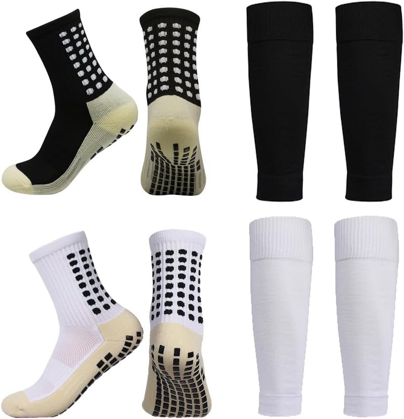 BUKEORE 2 Set Anti-Slip Grip Soccer Socks with Shin Guard Sleeves, Sports Athletic Socks for Men Women - Image 1